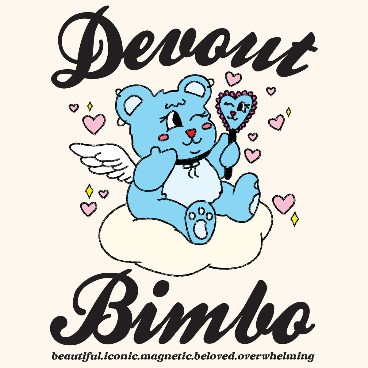 Devout Bimbo | Ivory T-Shirt (Colorful Front Graphic)