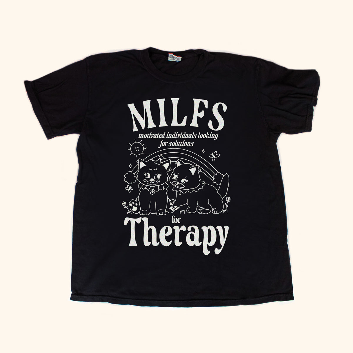 LAST CHANCE SMALL  MILFS For Therapy | Black T-Shirt (White Front Graphic)