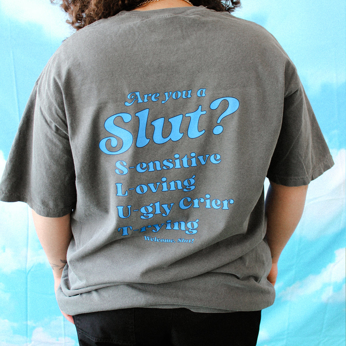 I am a Slut | Pepper Black T-Shirt (Colorful Front + Back Graphic)