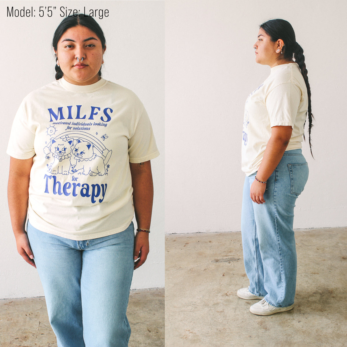 MILFS For Therapy | Ivory T-Shirt (Colorful Front Graphic)