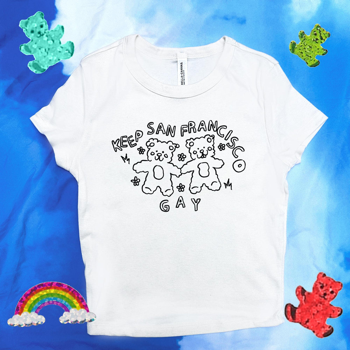 Y2K Keep San Francisco Gay Baby Tee | White T-Shirt + Black Graphic