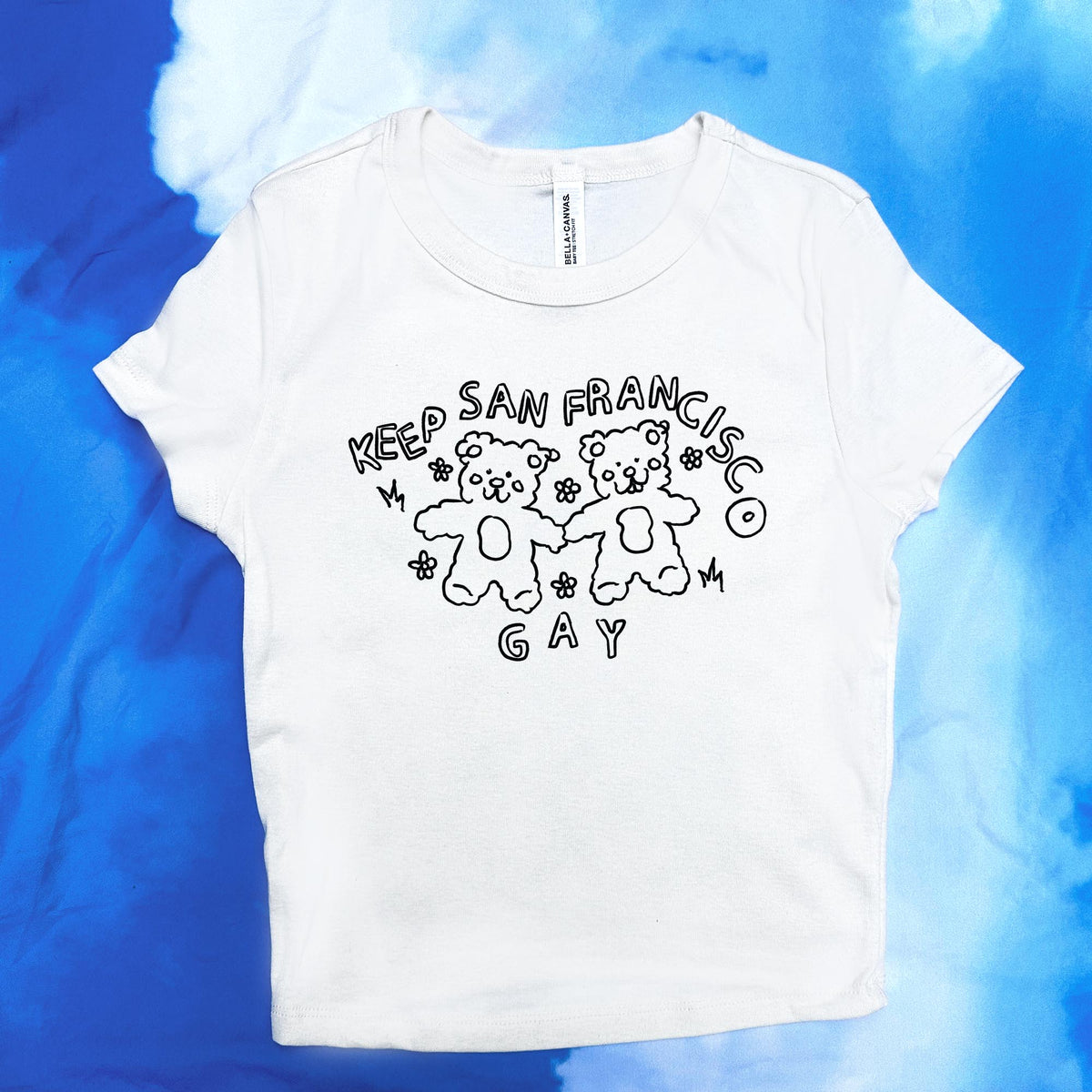 Y2K Keep San Francisco Gay Baby Tee | White T-Shirt + Black Graphic