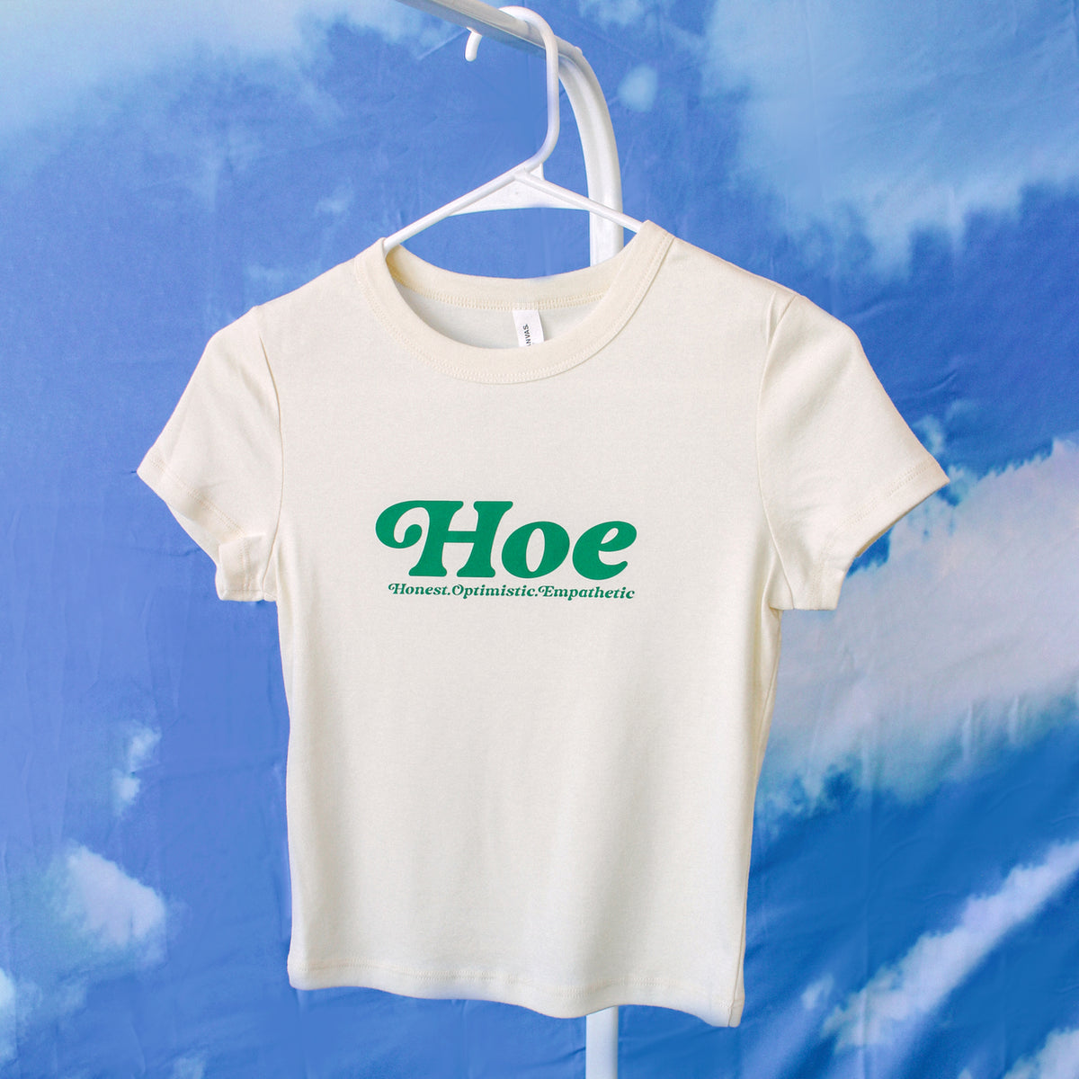 Y2K HOE Baby Tee | Ivory T-Shirt + Green Graphic
