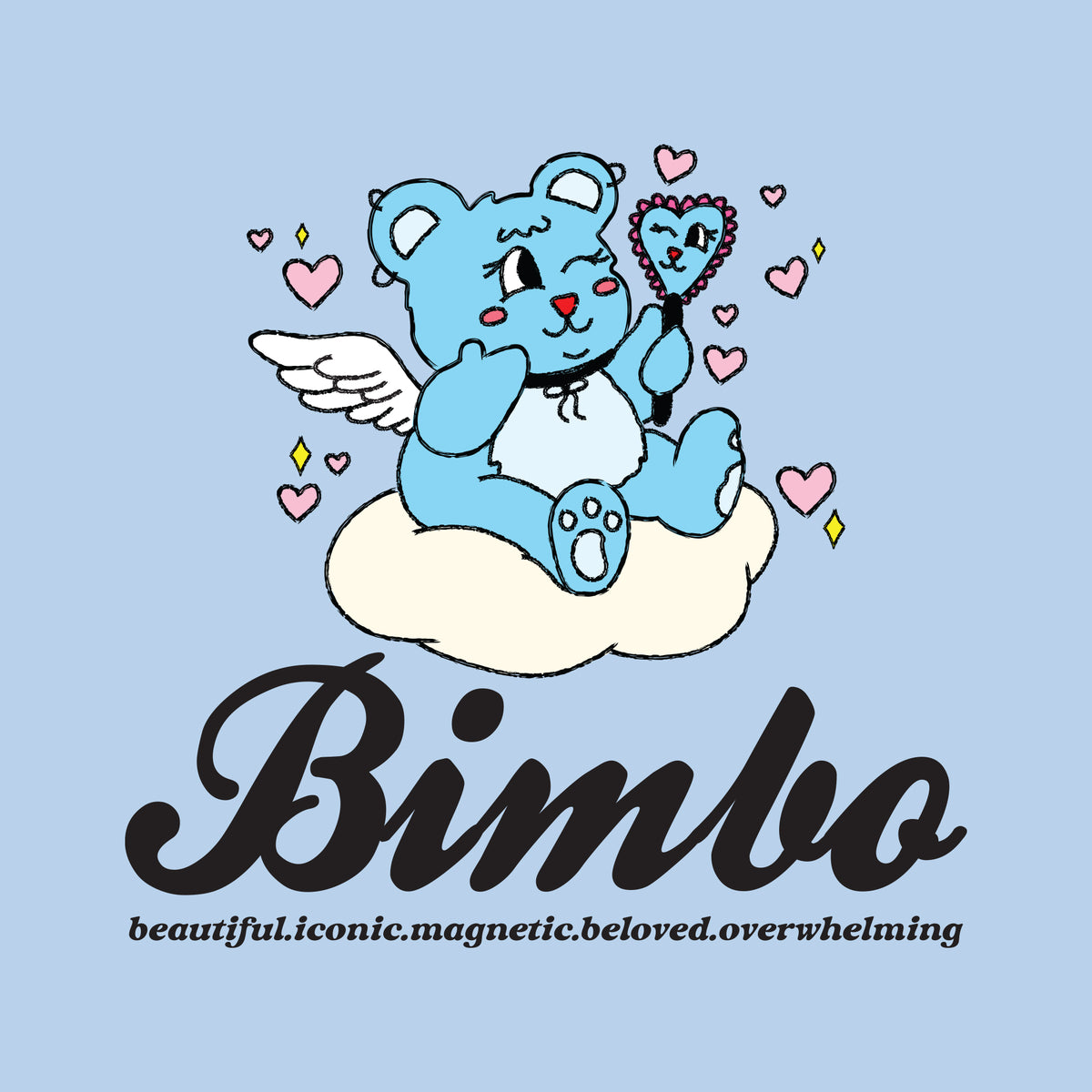 Y2K BIMBO Baby Tee | Baby Blue Cap Sleeve T-Shirt + Colorful Graphic