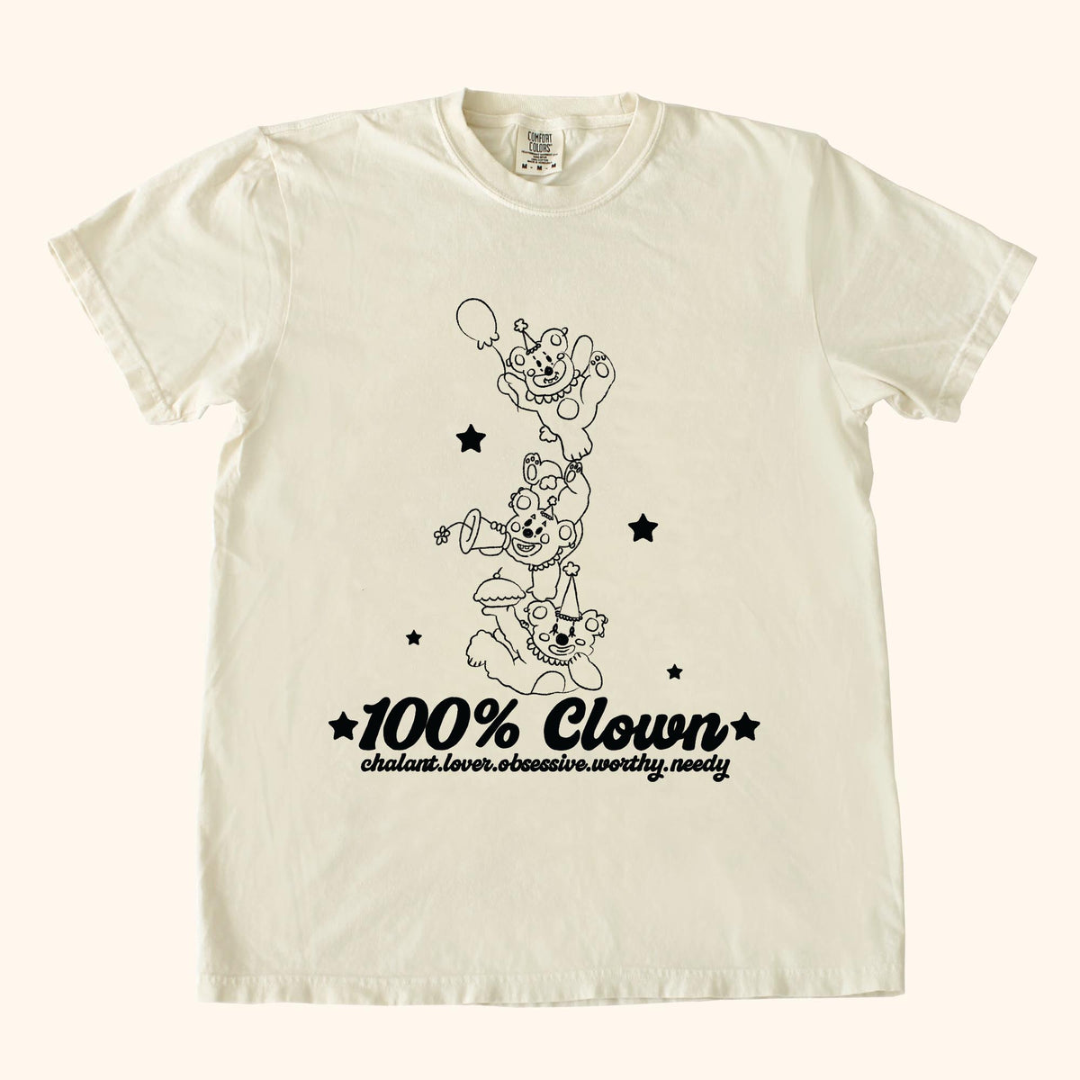 100% CLOWN | Ivory T-Shirt (Black Front Graphic)