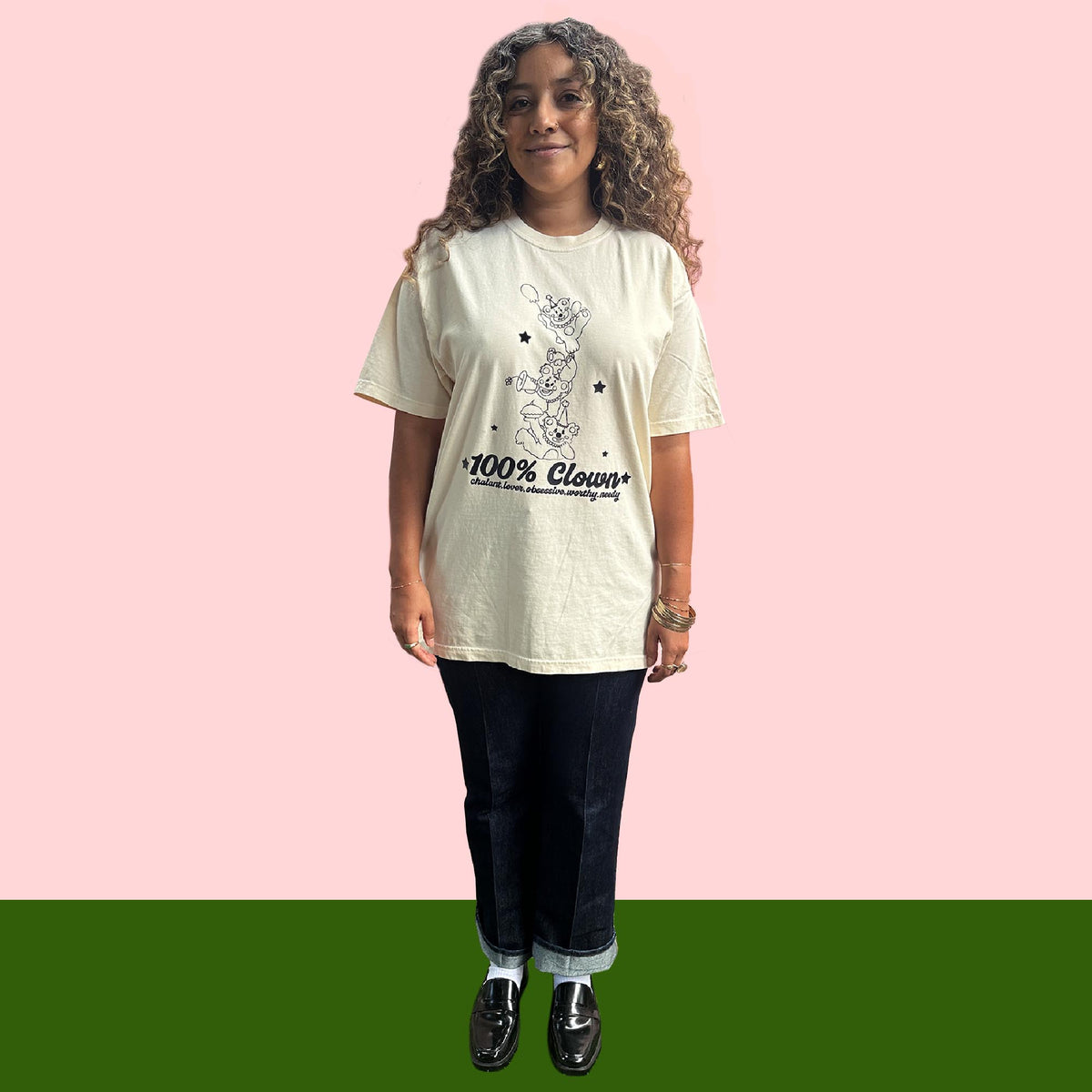 100% CLOWN | Ivory T-Shirt (Black Front Graphic)