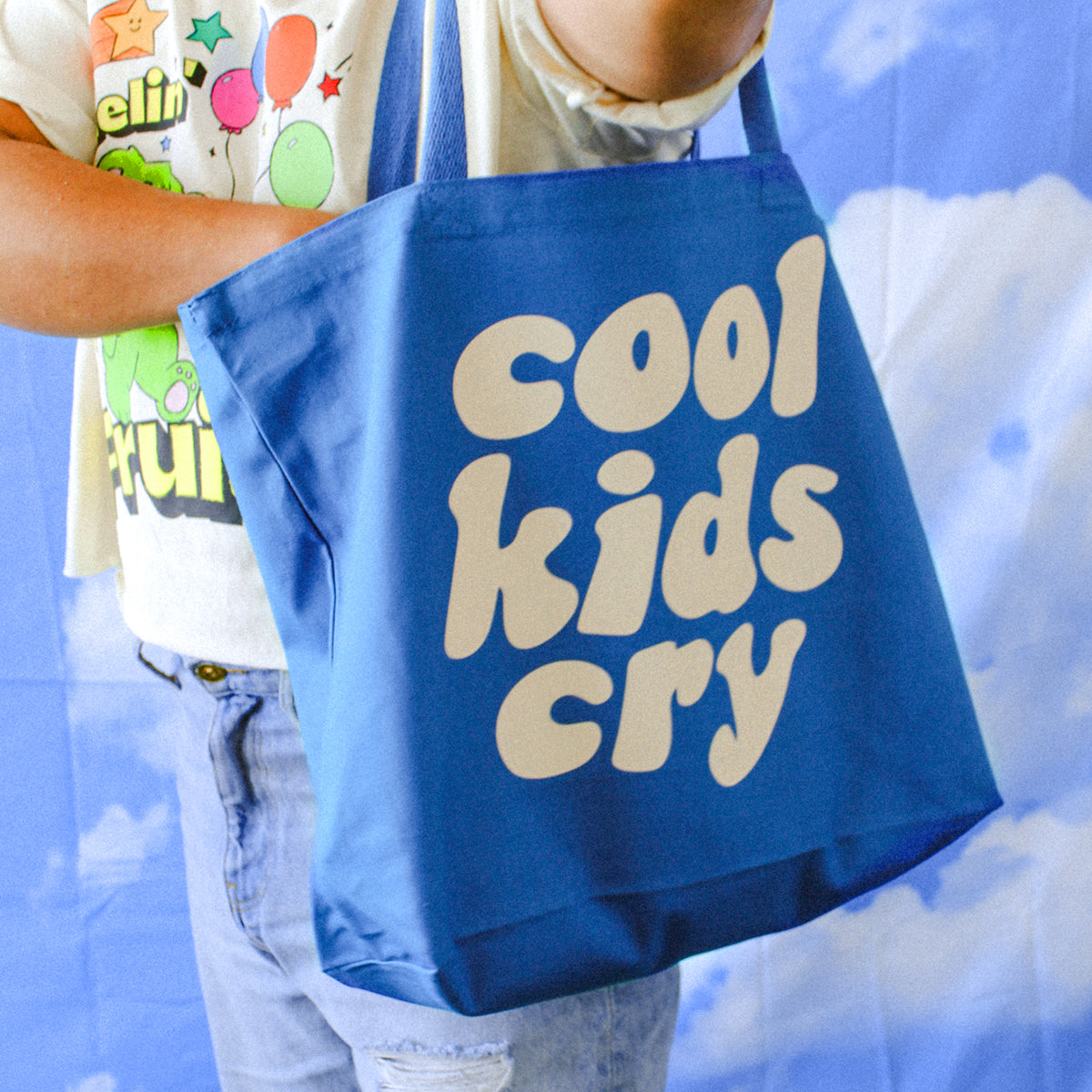 Cool Kids Cry Large Tote Bag | Royal Blue + Tan