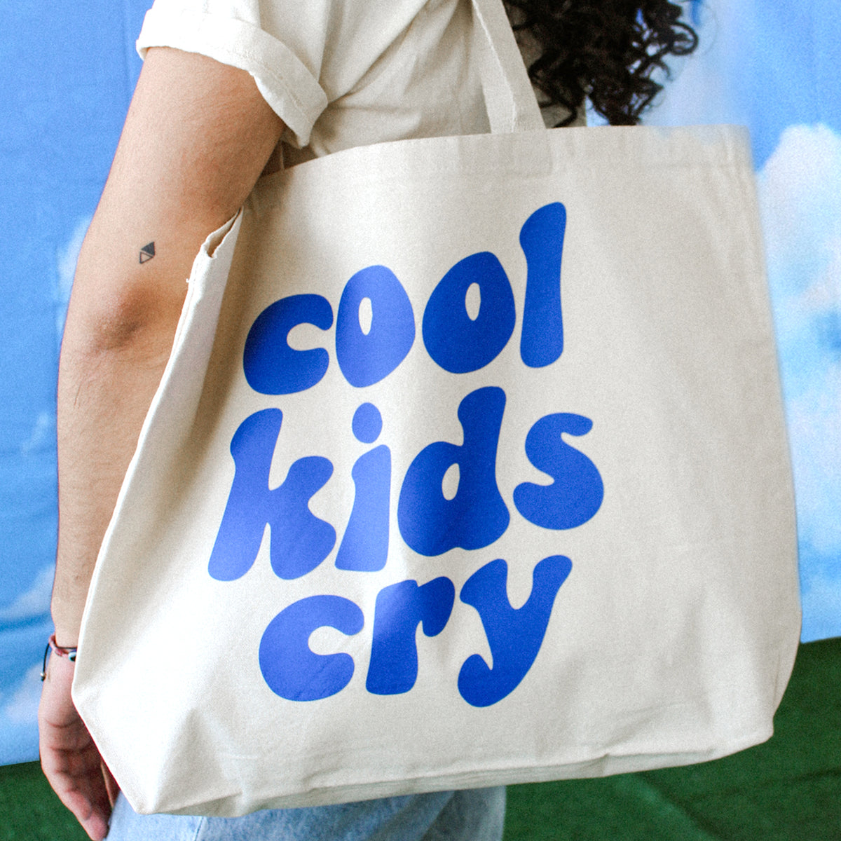 Cool Kids Cry Large Tote Bag | Canvas + Royal Blue