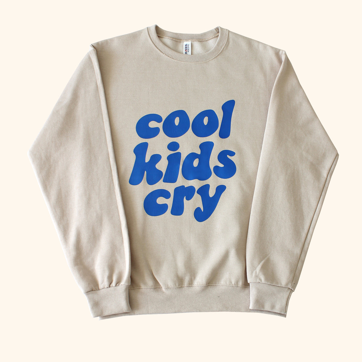 Cool Kids Cry Crewneck | Beige + Royal Blue