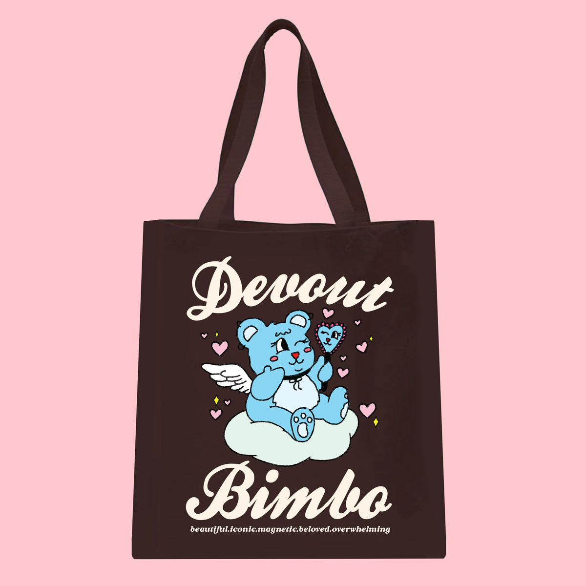 Devout Bimbo Tote Bag | Brown Canvas + Colorful Graphic