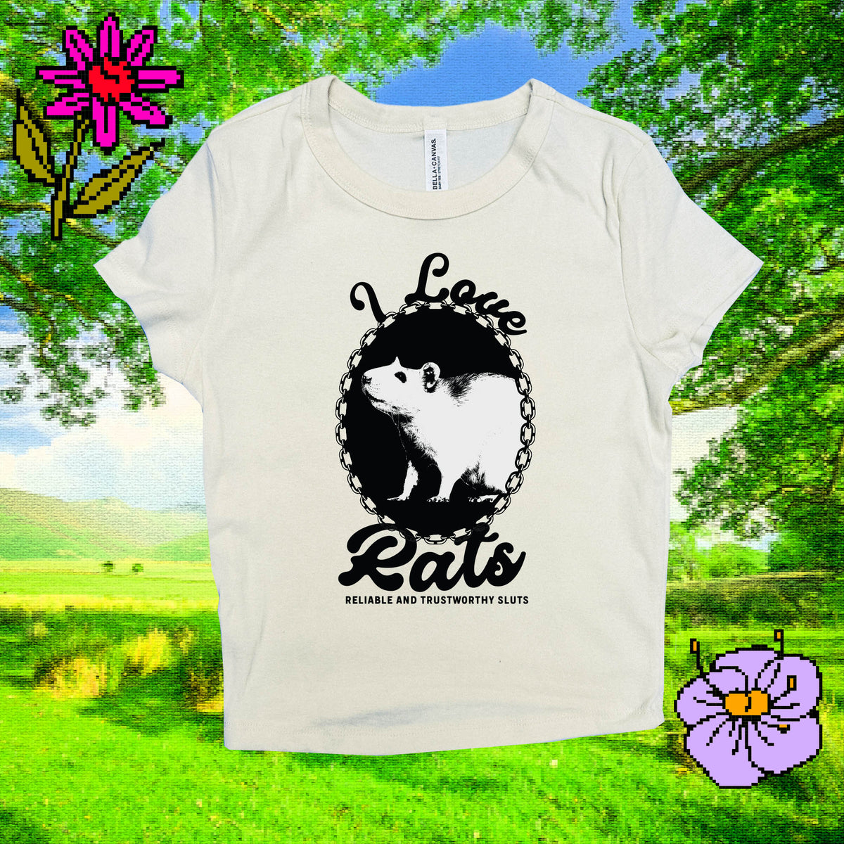 Y2K I Love Rats Baby Tee | Ivory Tee + Black Graphic