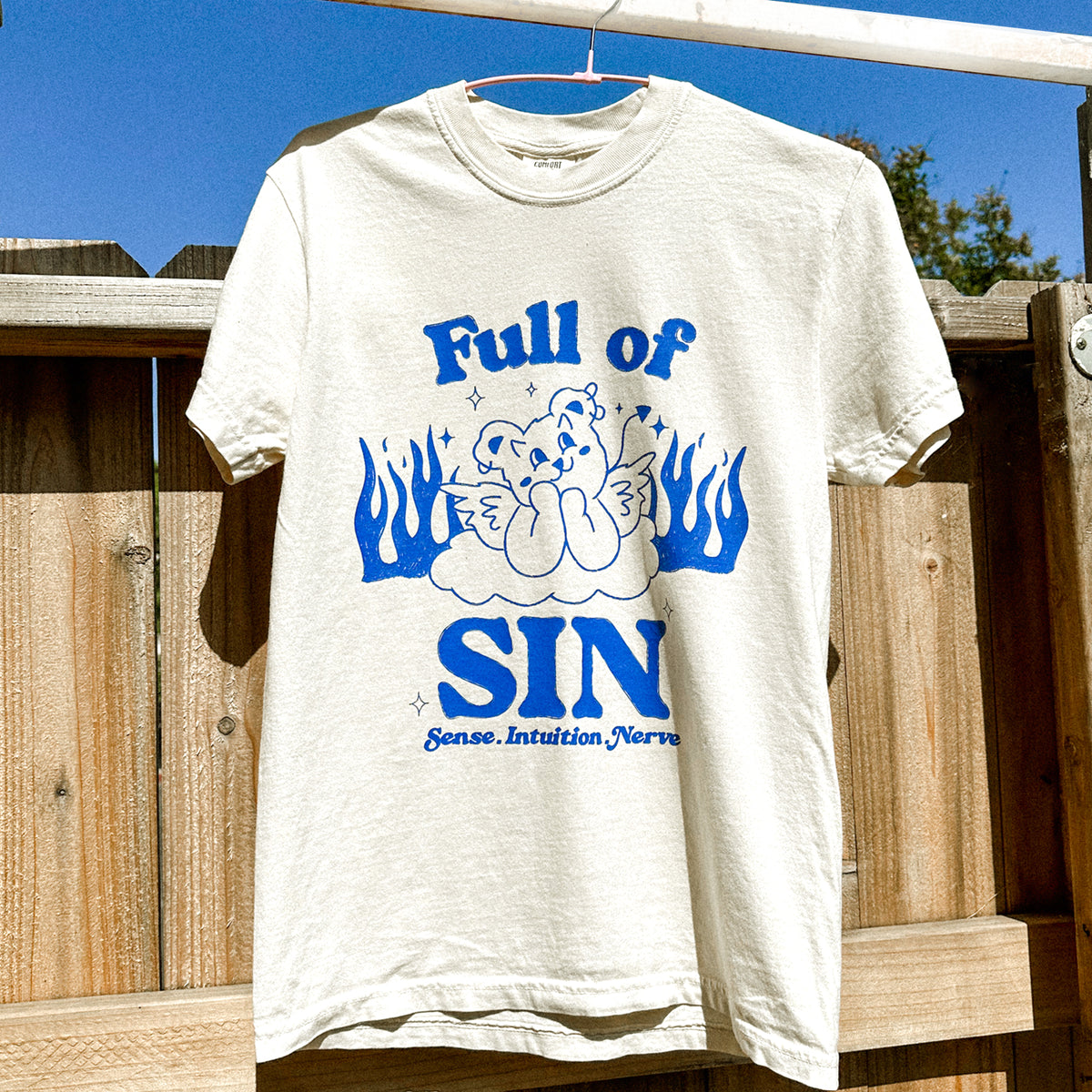 Full of SIN | Ivory T-Shirt + Colorful Front Graphic