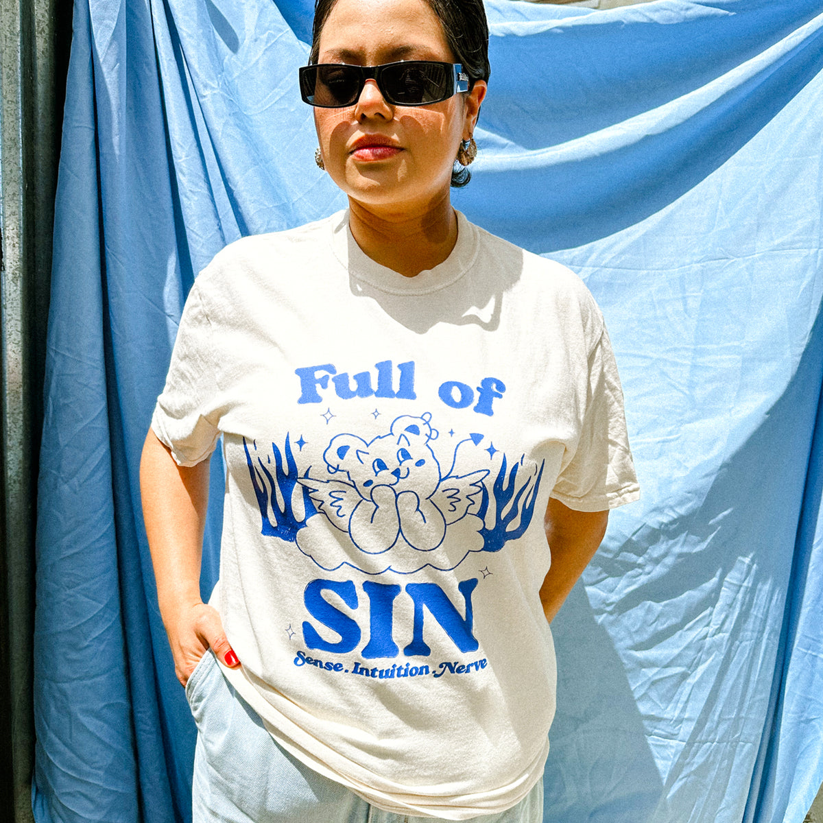 Full of SIN | Ivory T-Shirt + Colorful Front Graphic