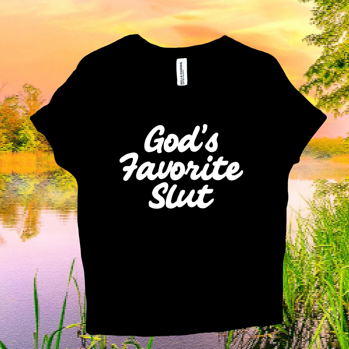 Y2K God&#39;s Favorite Slut | Black T-Shirt + White Graphic
