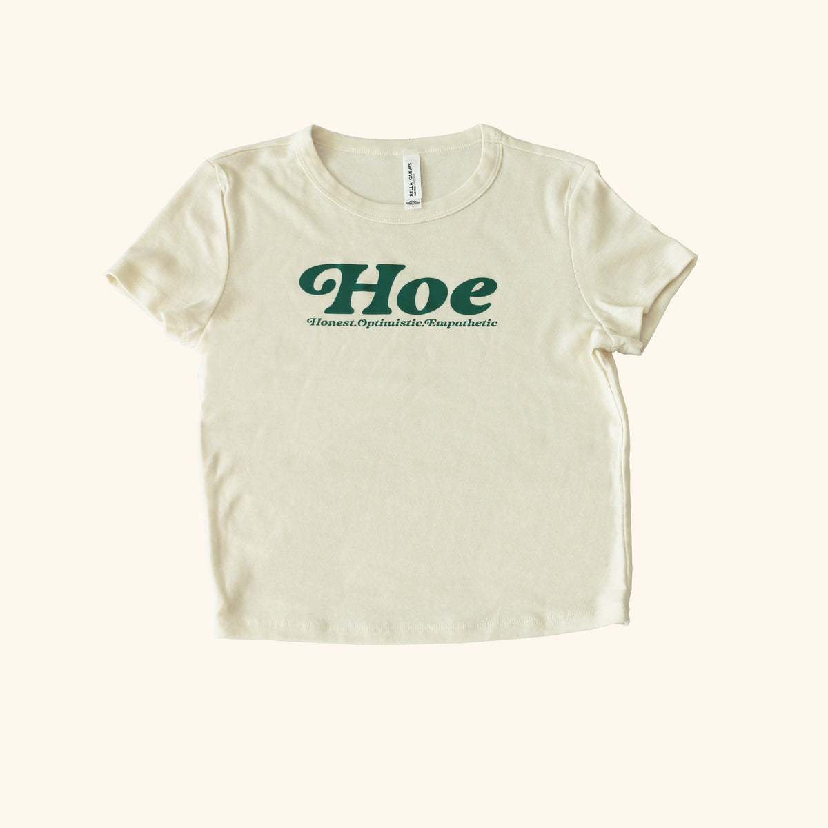 Y2K HOE Baby Tee | Ivory T-Shirt + Green Graphic