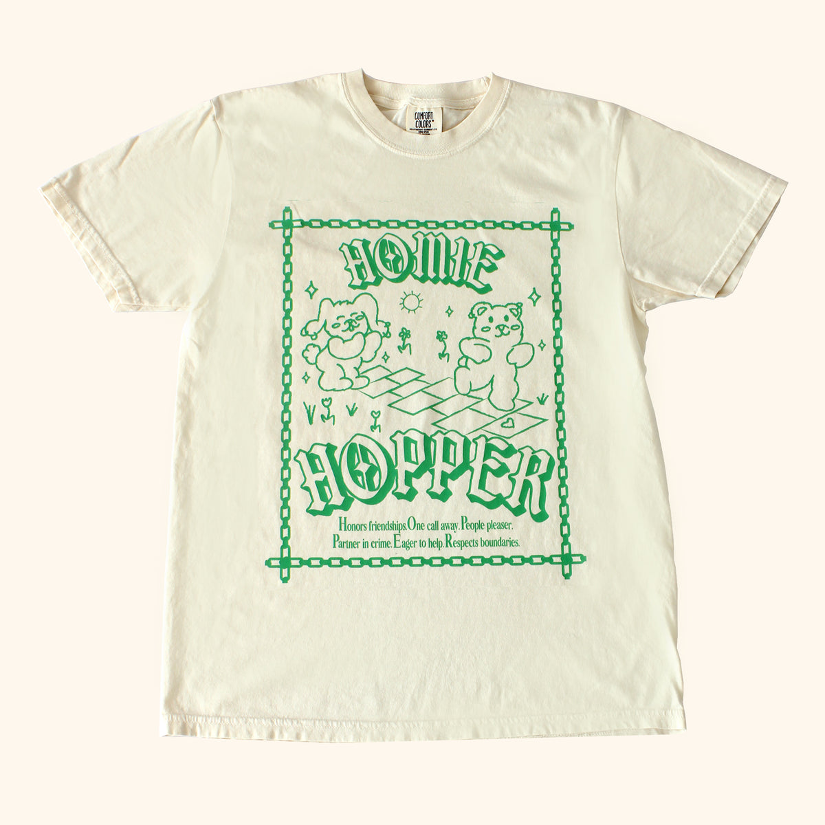 Homie Hopper | Ivory T-Shirt (Colorful Front Graphic)