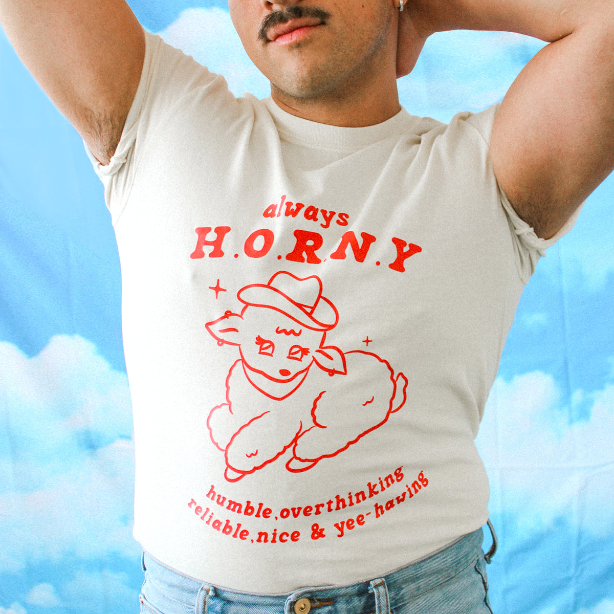 Always H.O.R.N.Y | Ivory T-Shirt + Colorful Front Graphic