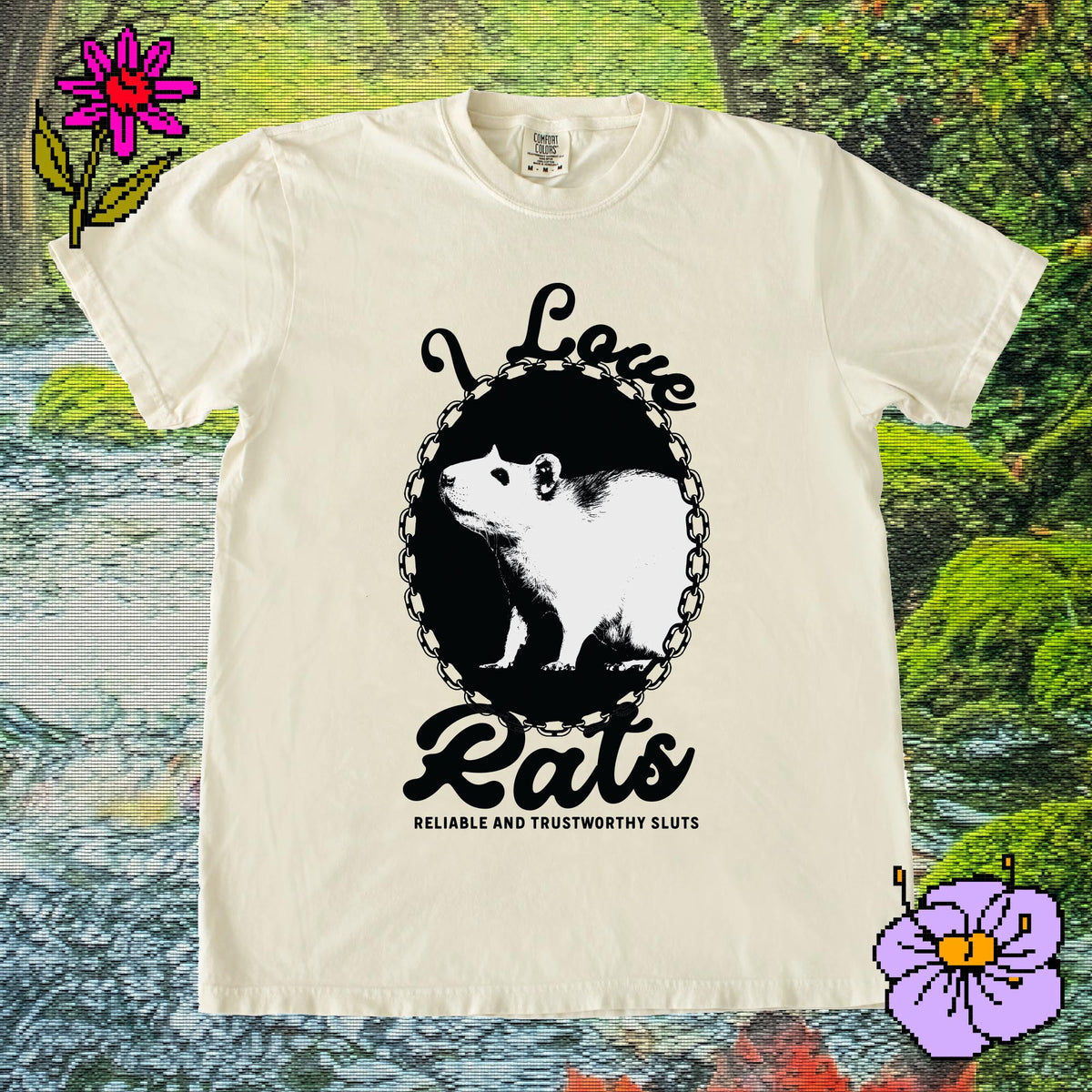 I Love Rats | Ivory T-Shirt (Black Front Graphic)