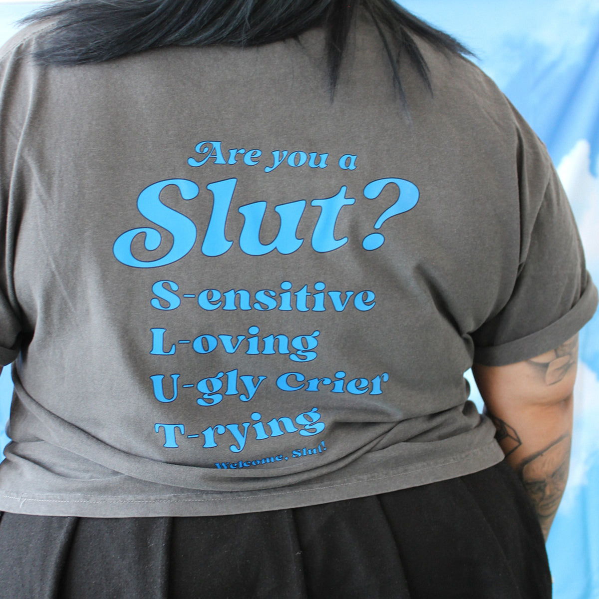 I am a Slut | Pepper Black T-Shirt (Colorful Front + Back Graphic)