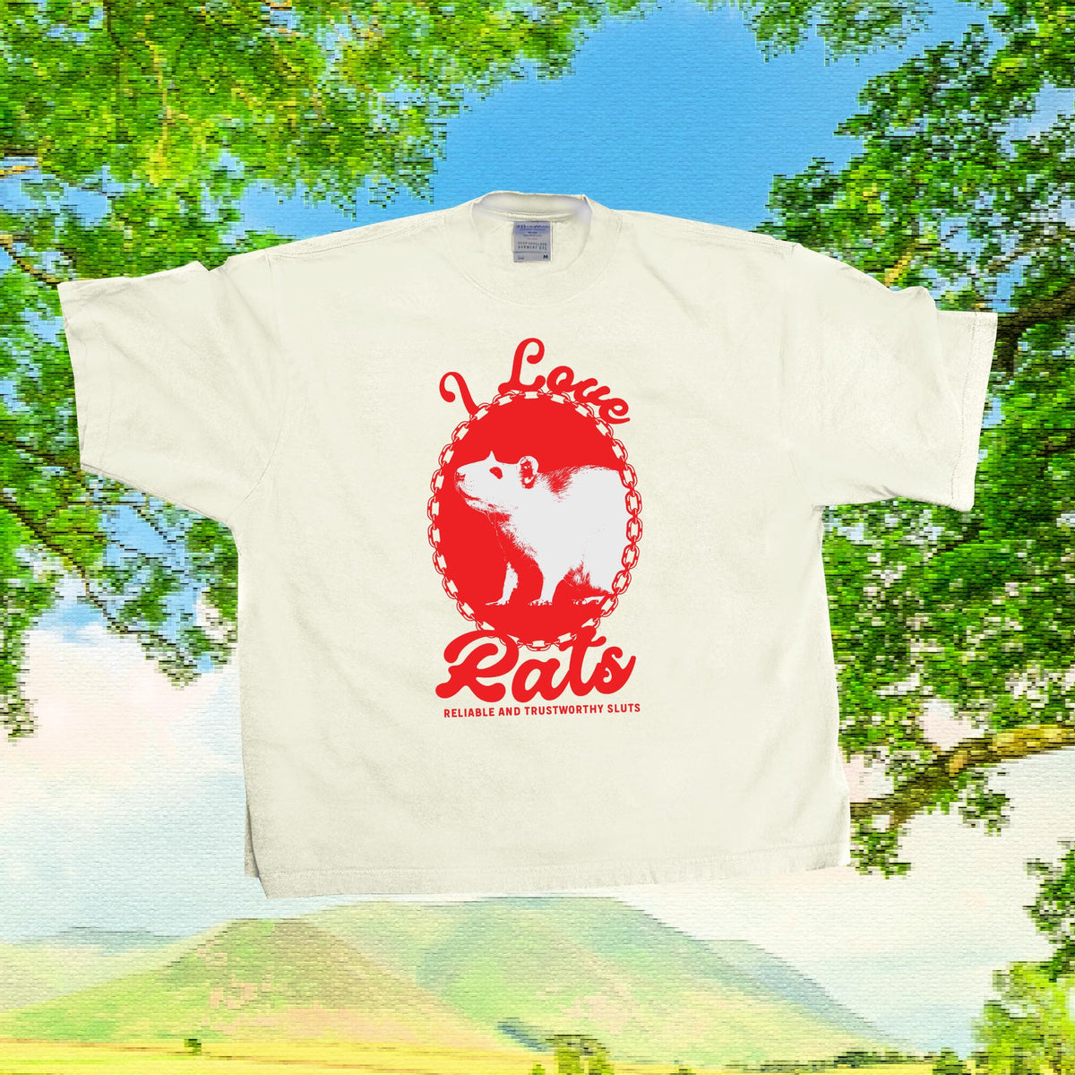 I Love Rats - Drop Shoulder Heavy Tee | Cream T-Shirt (Colorful Front Graphic)