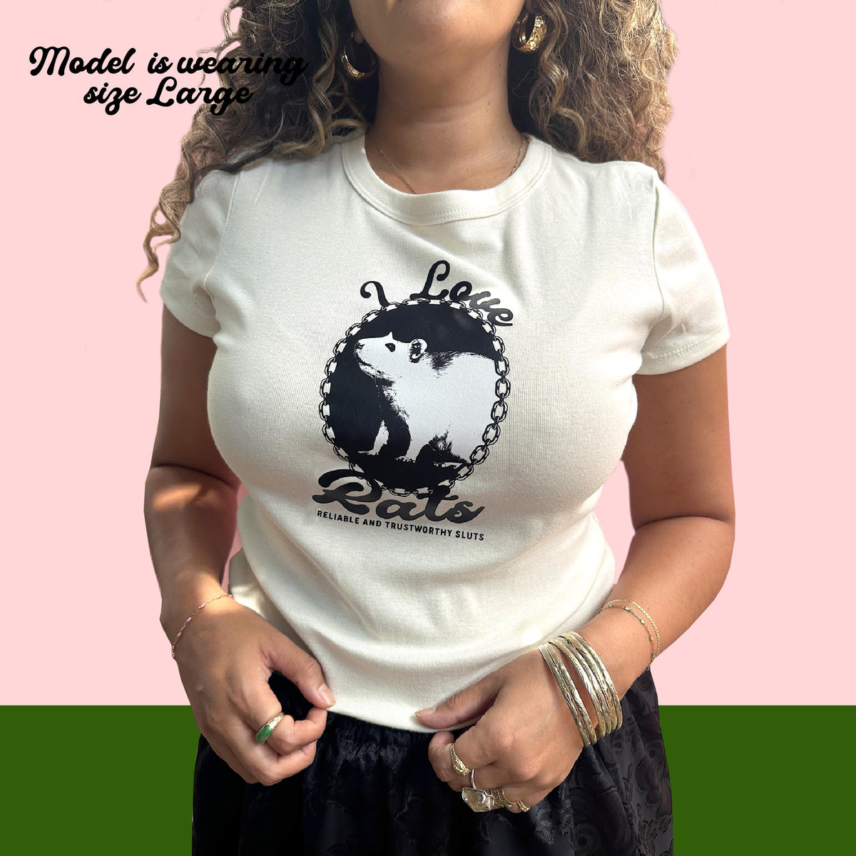 Y2K I Love Rats Baby Tee | Ivory Tee + Black Graphic