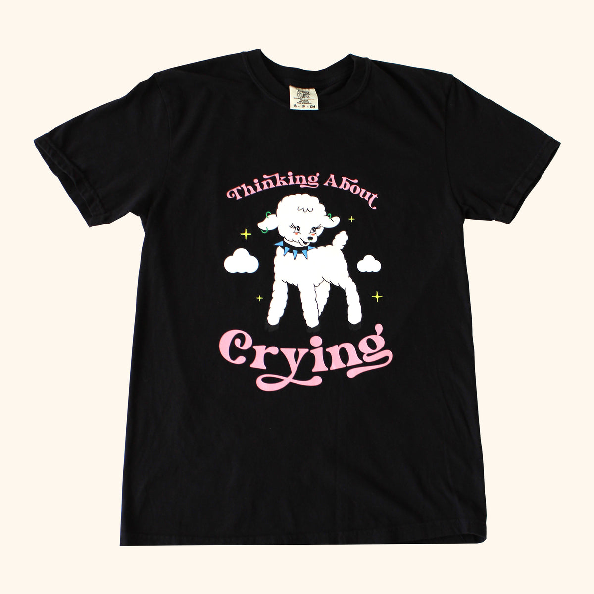 Thinking About Crying | Black T-Shirt + Colorful Front Graphic