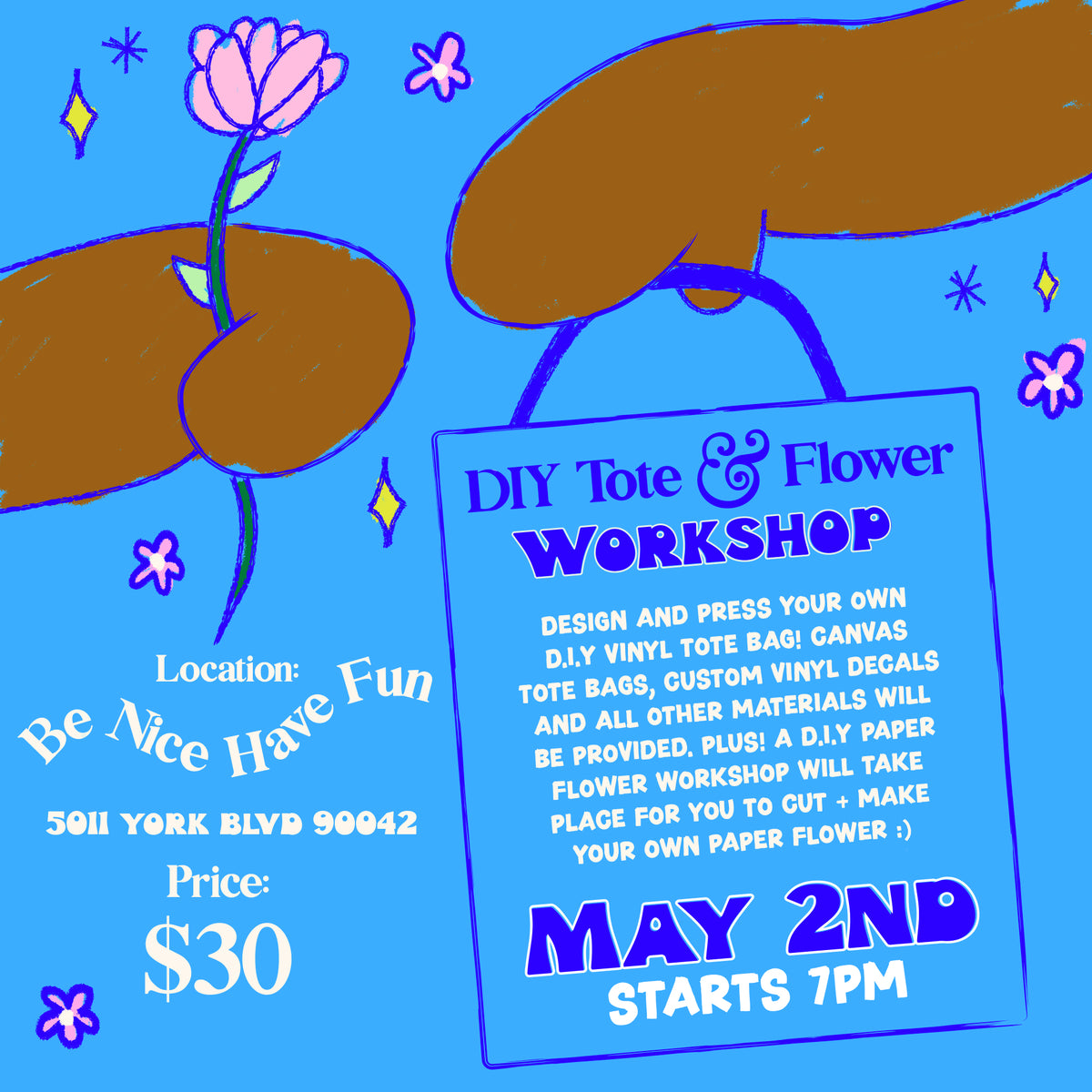 DIY Tote Bag and Flower Workshop | May 2nd, 7pm