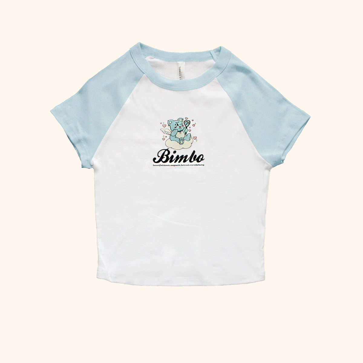 Y2K BIMBO Baby Tee | Baby Blue Cap Sleeve T-Shirt + Colorful Graphic