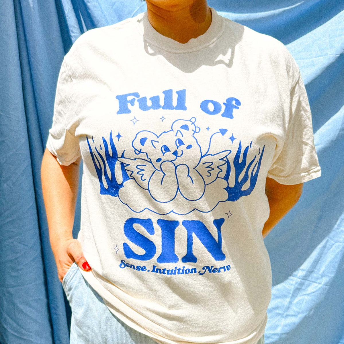 Full of SIN | Ivory T-Shirt + Colorful Front Graphic