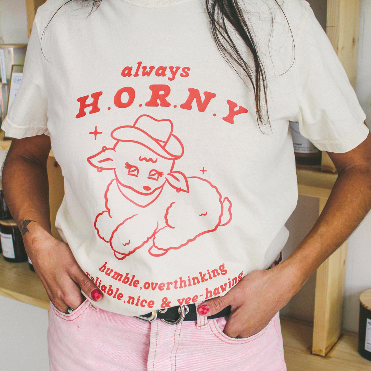Always H.O.R.N.Y | Ivory T-Shirt + Colorful Front Graphic