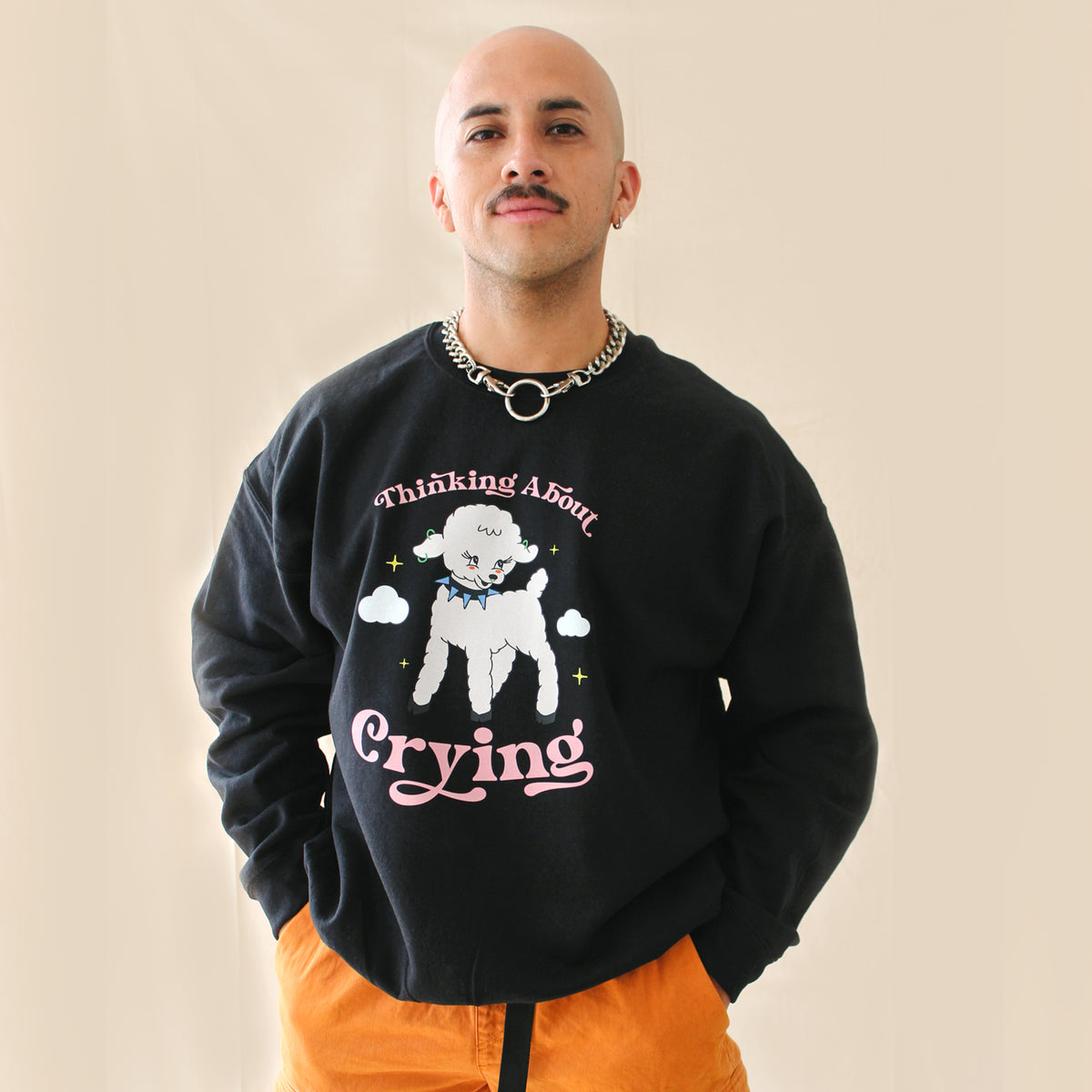 Thinking About Crying Crewneck | Black + Colorful Graphic